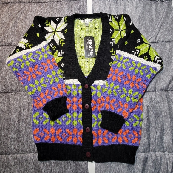 Rare New Vintage One Step Up Geometric Sweater~Cardigan~Unisex~Small~80's - Picture 1 of 10